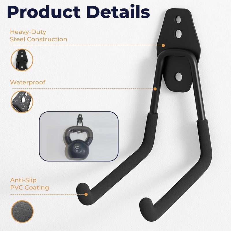 Moneek's Hardware 28 Pack Steel Heavy Duty Garage Hooks Storage Hooks with Anti-Slip Coating, Utility Garage Wall Mount Hanger and Organizer for Bikes, Ladder, Rope, Broom, Shovel and Garden Power Tools (28, Black) - Image 4
